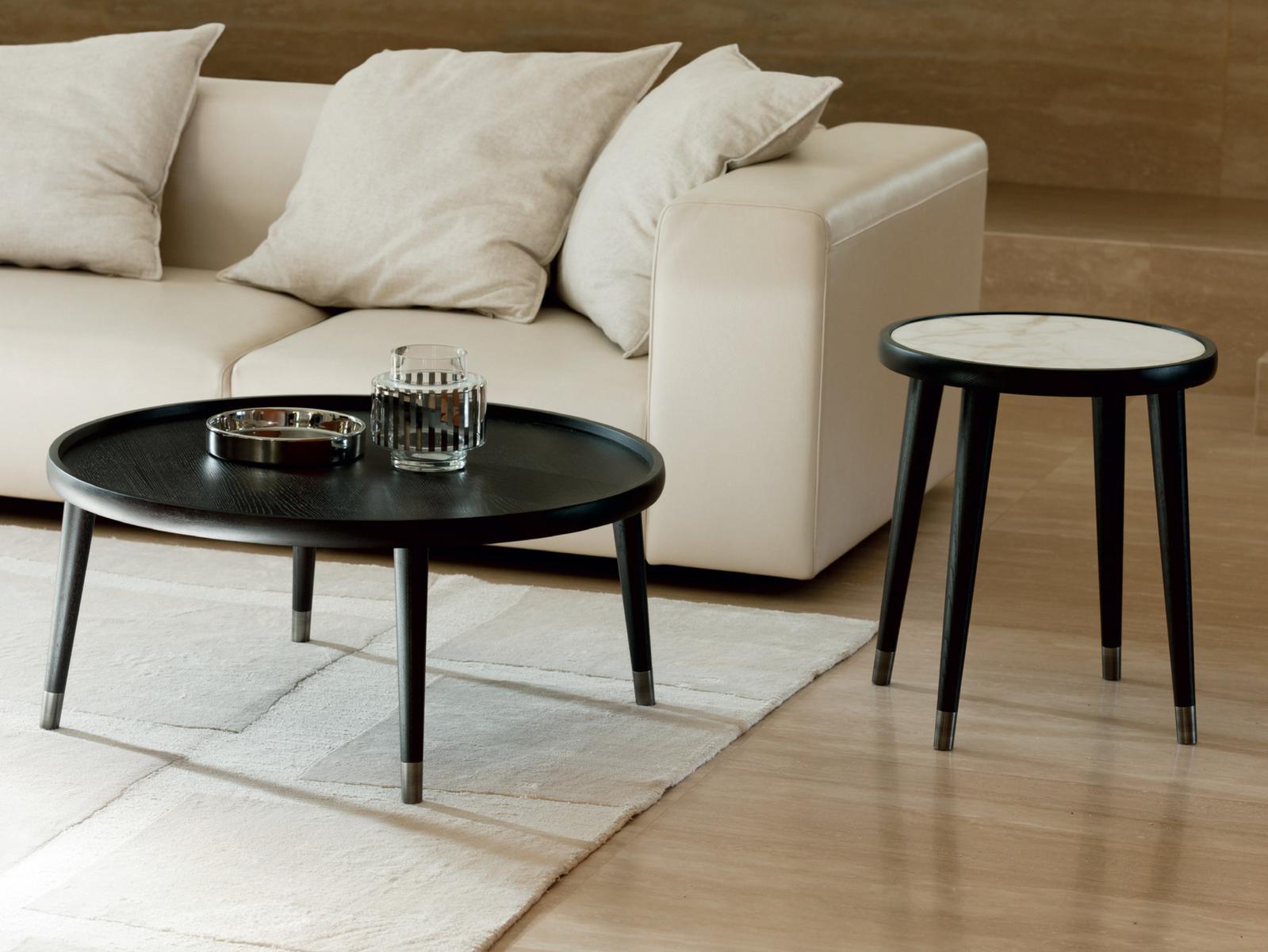 BIGNÈ Round solid wood coffee table and marble top
