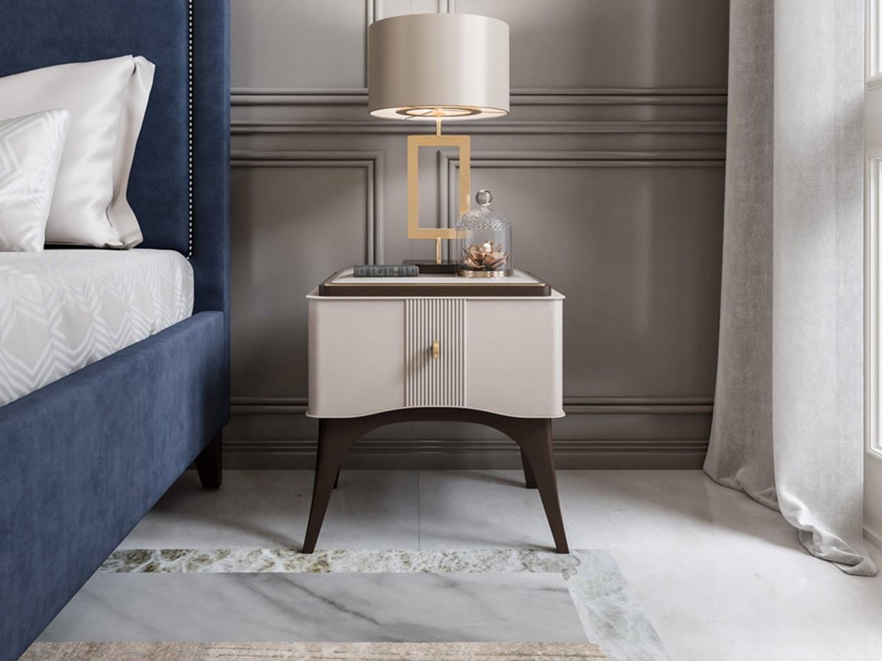 PR.137 Rectangular bedside table with glass top