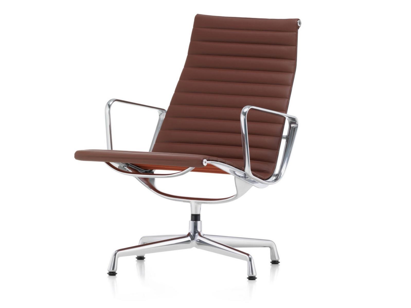 ALUMINIUM CHAIR EA 116 Swivel leather chair with 4-spoke base with armrests