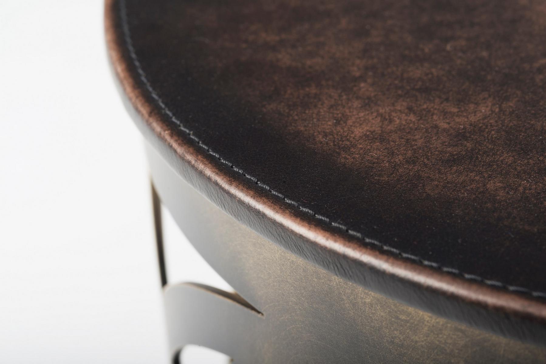 VALZER Round leather and acid etched brass coffee table