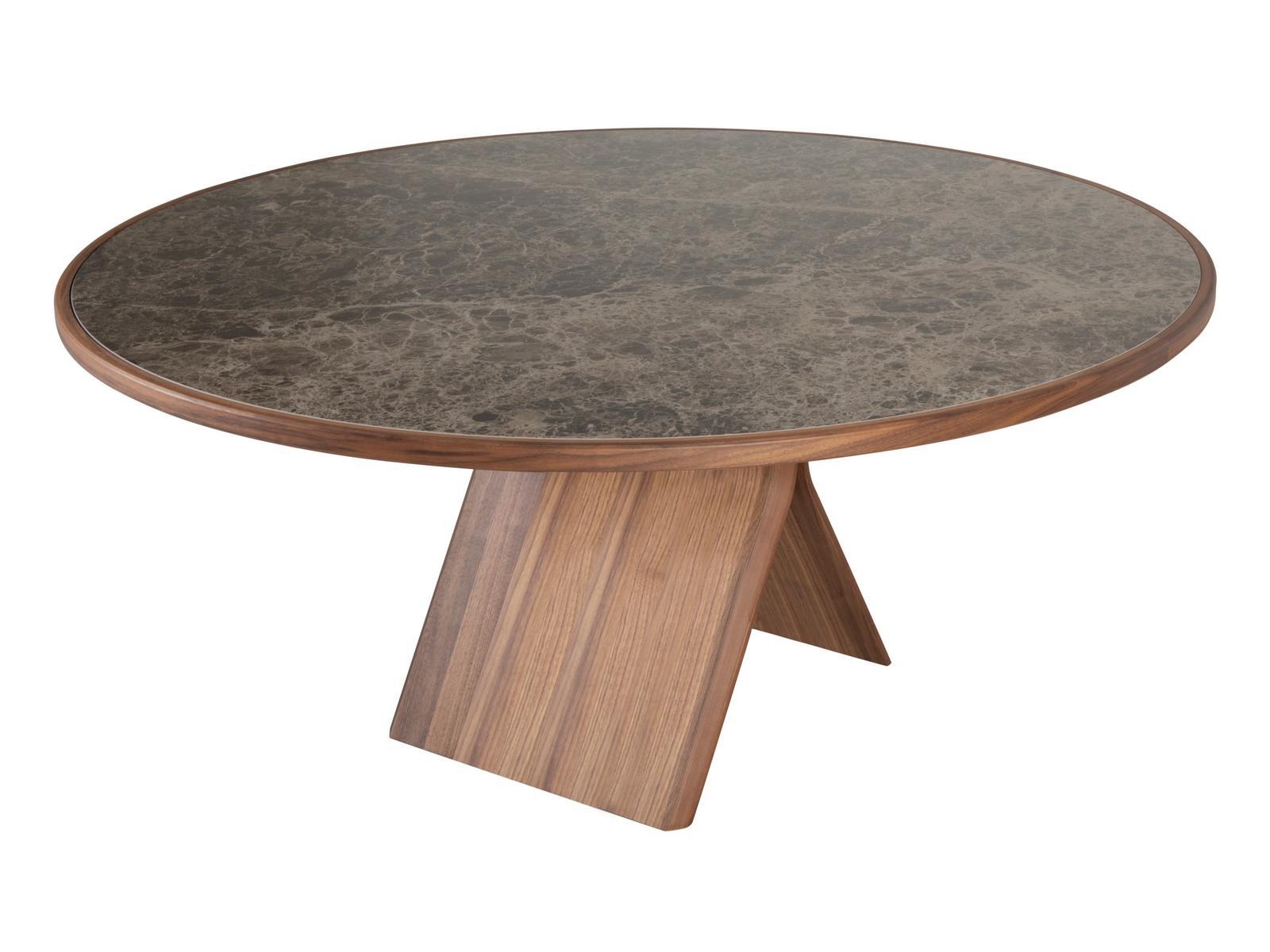 STILL ÉLITE Round table in walnut and top in porcelain stoneware
