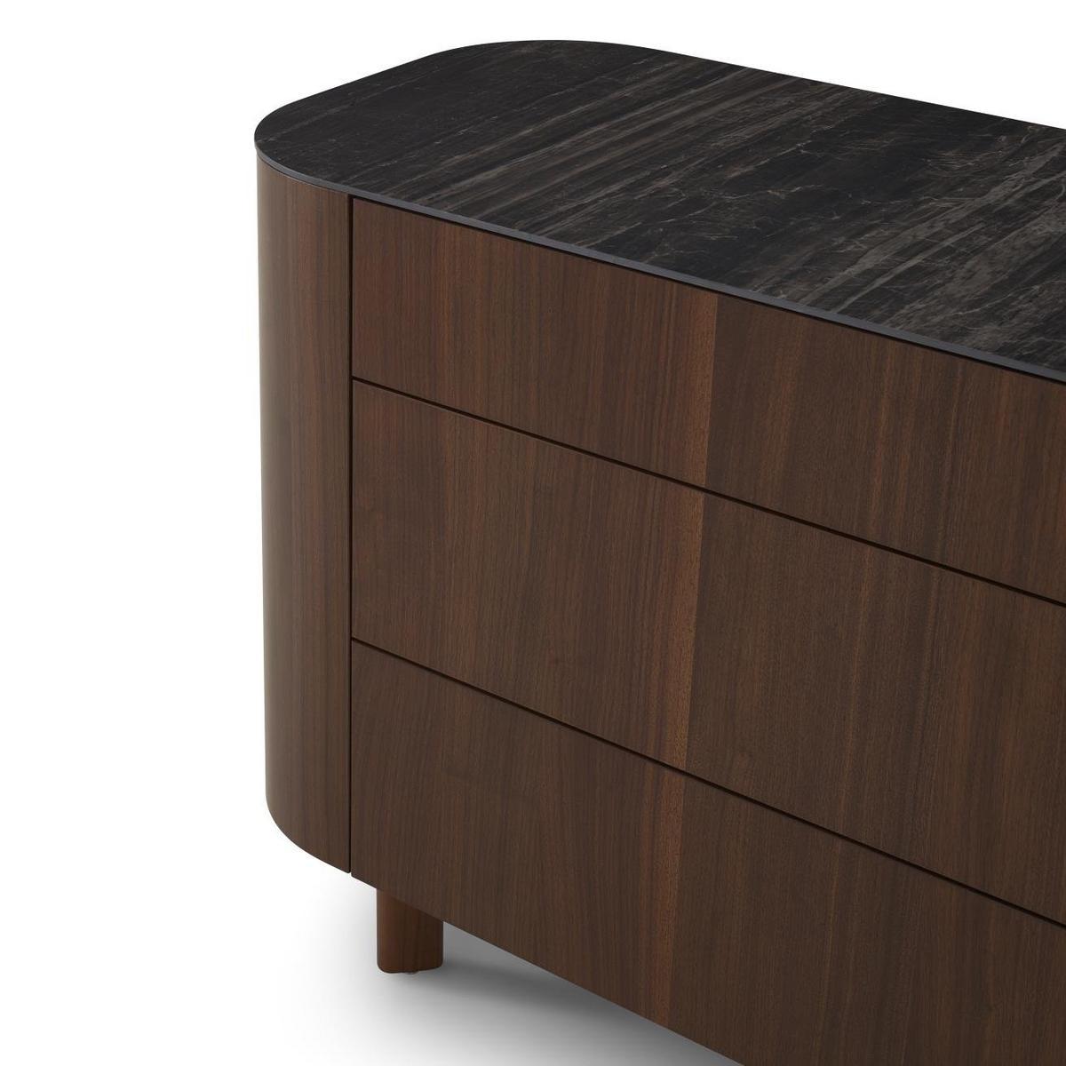 PARABOLE Chest of drawers in walnut with marble effect stoneware top