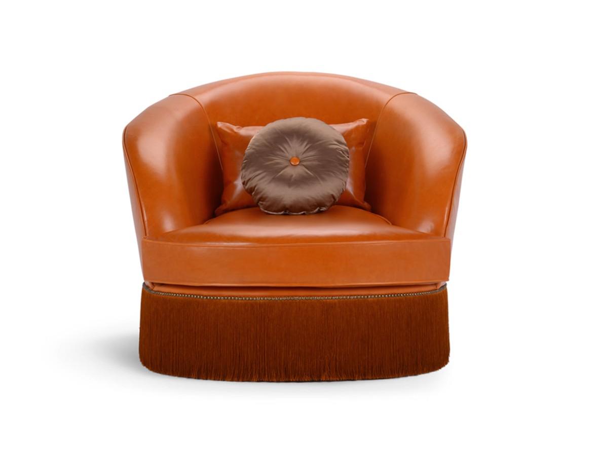 DIONE Upholstered leather armchair with armrests