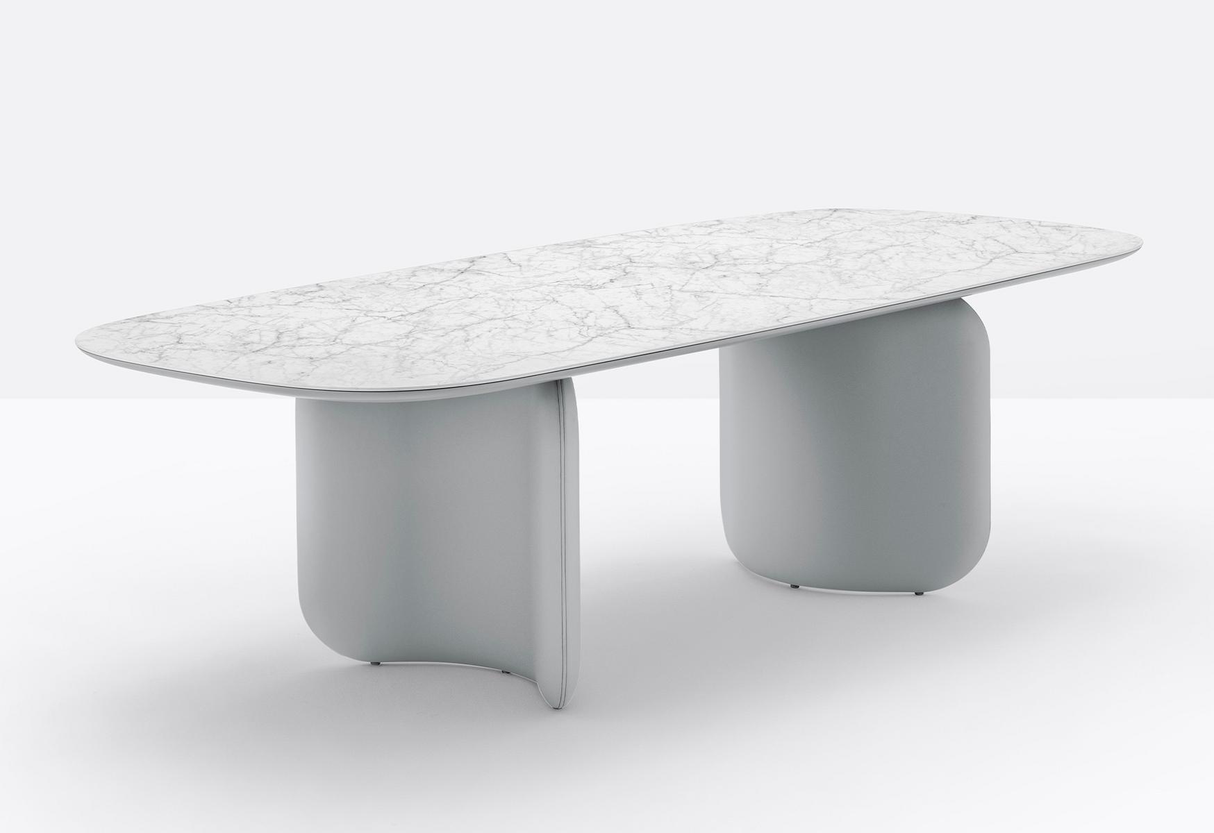 ELINOR ELN200/260/300X110 Rectangular marble table with leather-covered base