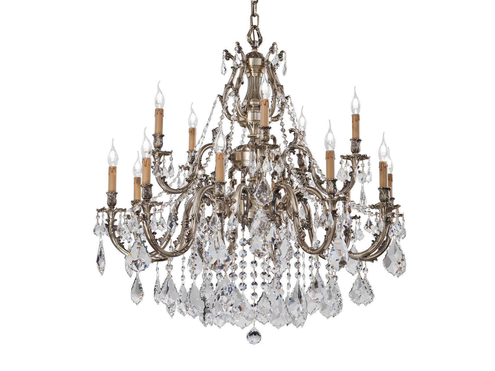 ASHFORD 090/10+5-ASF/P Polished antique brass chandelier with SchoelerCrystals