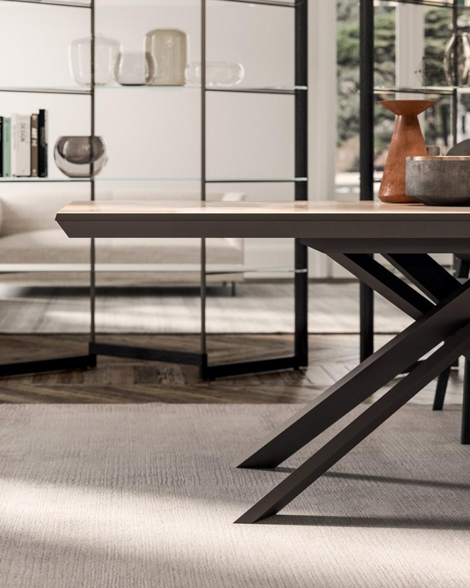 PANTO Self-supporting double-sided shelf in glass and wood