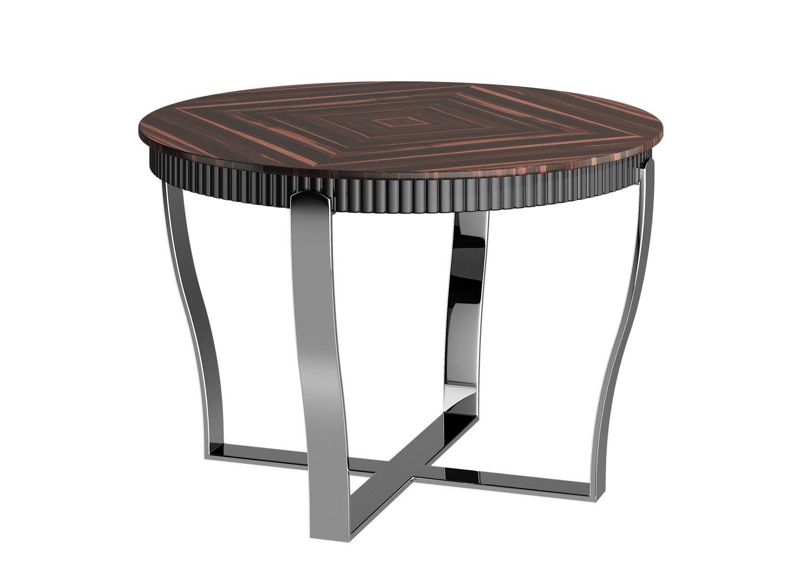 ARISTO L Round steel and wood coffee table