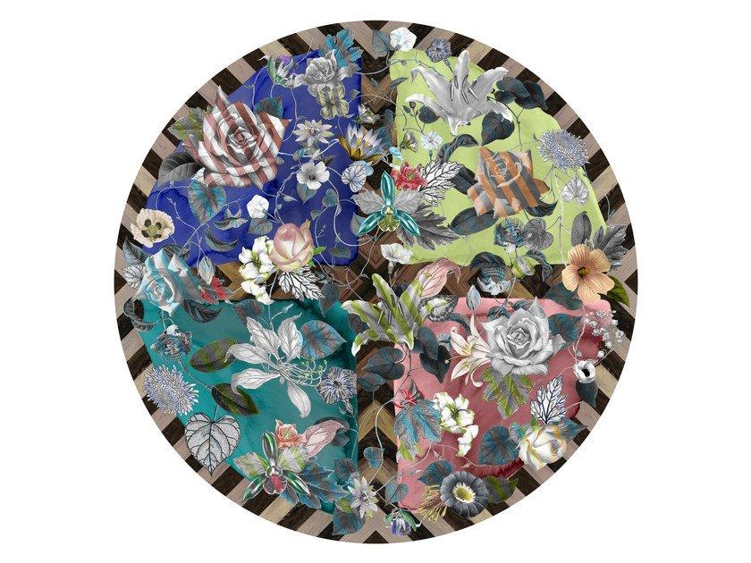 MALMAISON GUIMAUVE Round fabric rug with floral pattern
