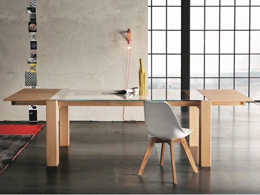 SIDNEY Extending rectangular wood and glass table