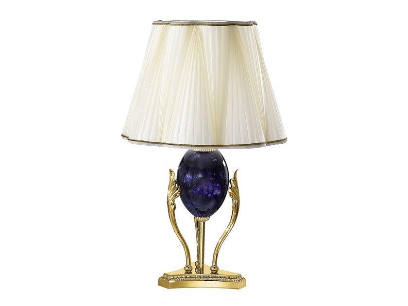 CHRISSIE 7007/L Gold plated table lamp with blue alabaster and silk shade
