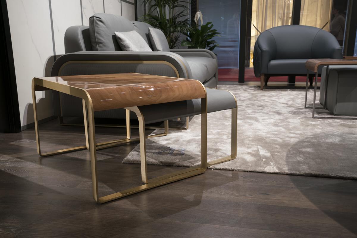 DEA TWIN SET Metal side table with walnut top and leather top