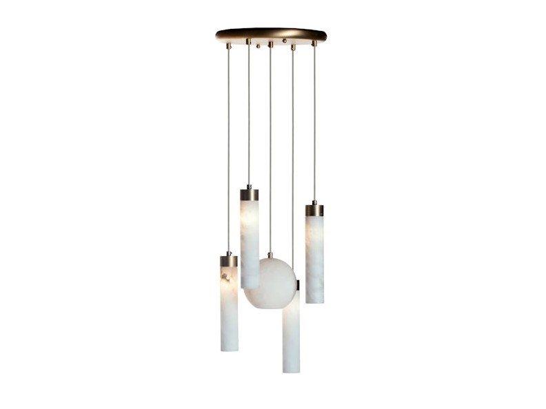 TUBE & BALL 2005/S5 Light antique brass chandelier and alabaster