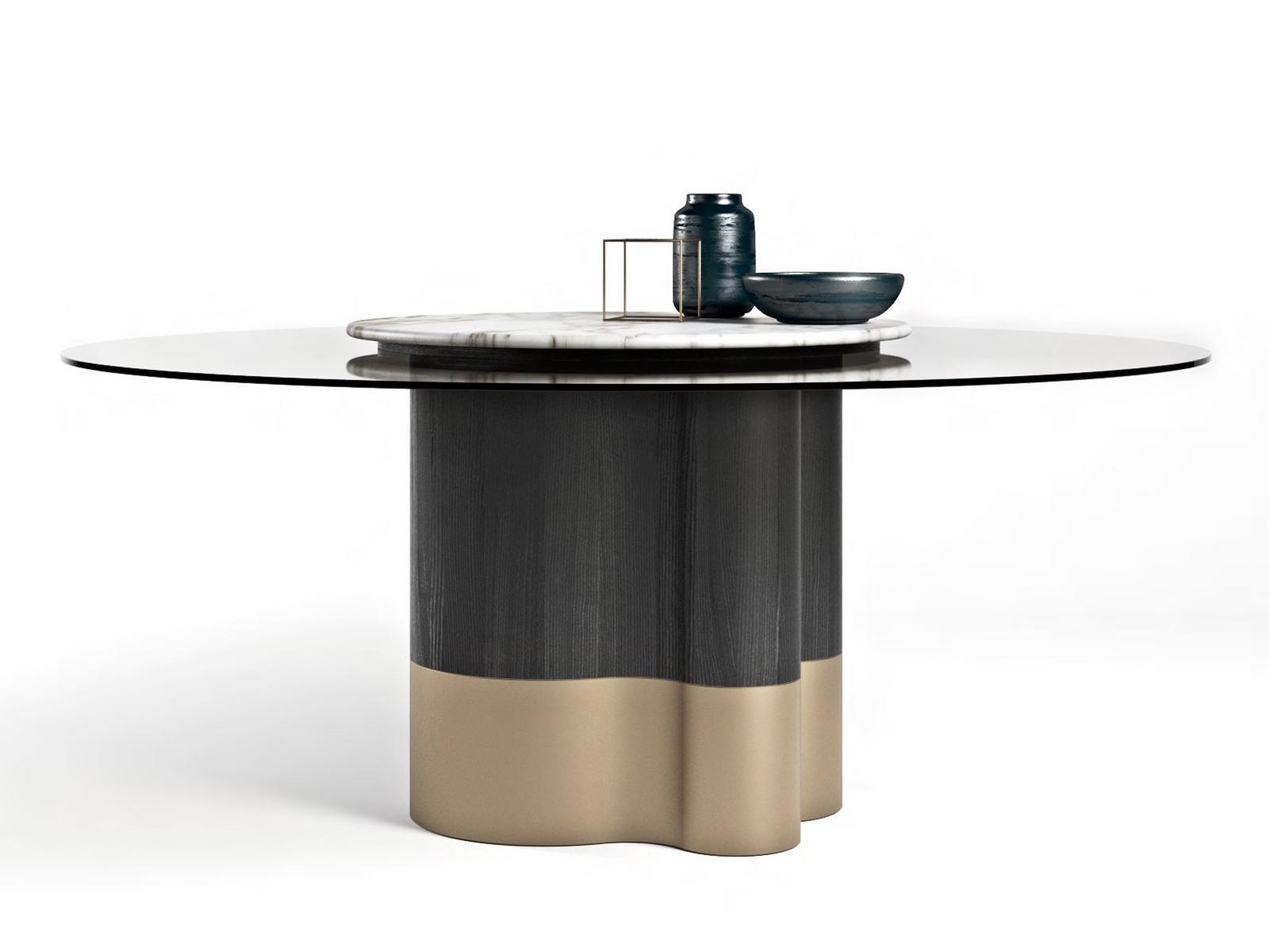 MARYGOLD Wood and glass table with Lazy Susan