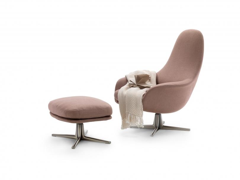 SVEVA SOFT Swivel fabric armchair with armrests