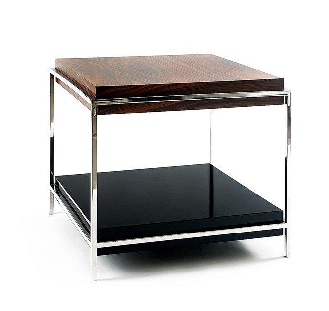 TIMES Stainless steel and wood coffee table with integrated magazine rack