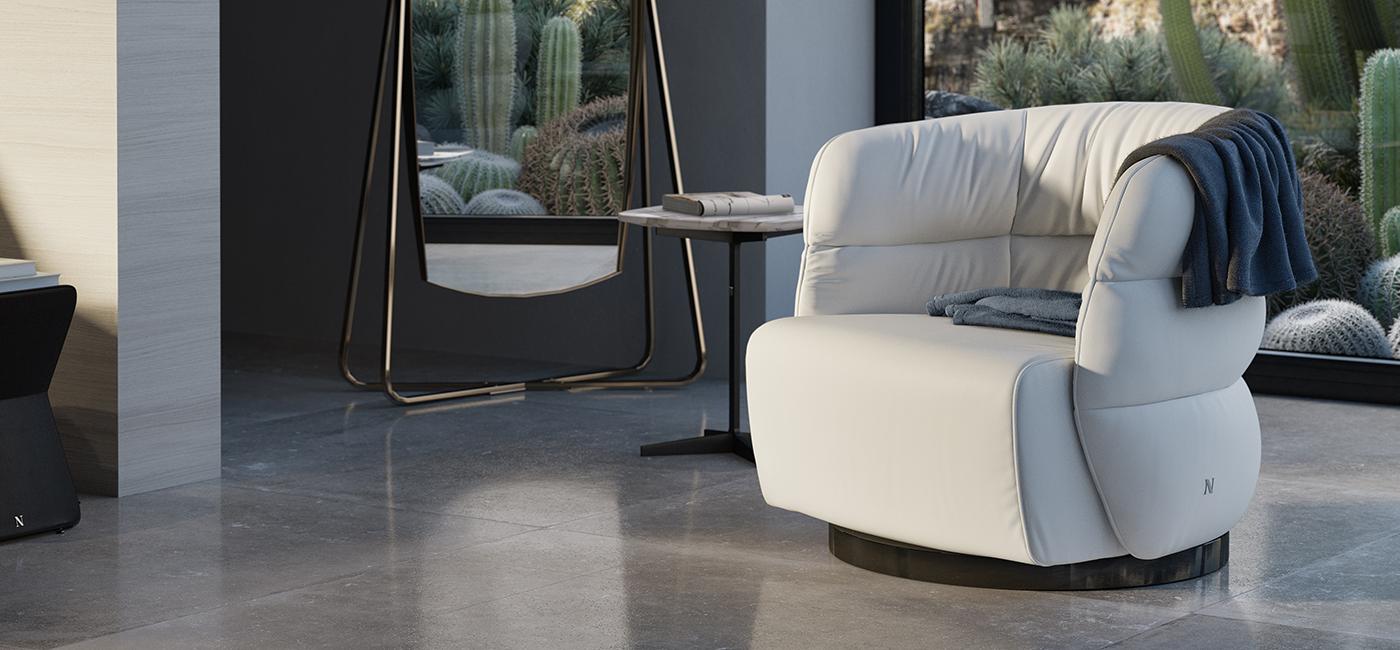 COUTURE Leather armchair with armrests
