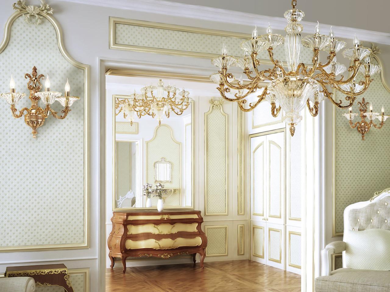 CHARLOTTE 4795/10+5 Shaded gold plated chandelier with glass