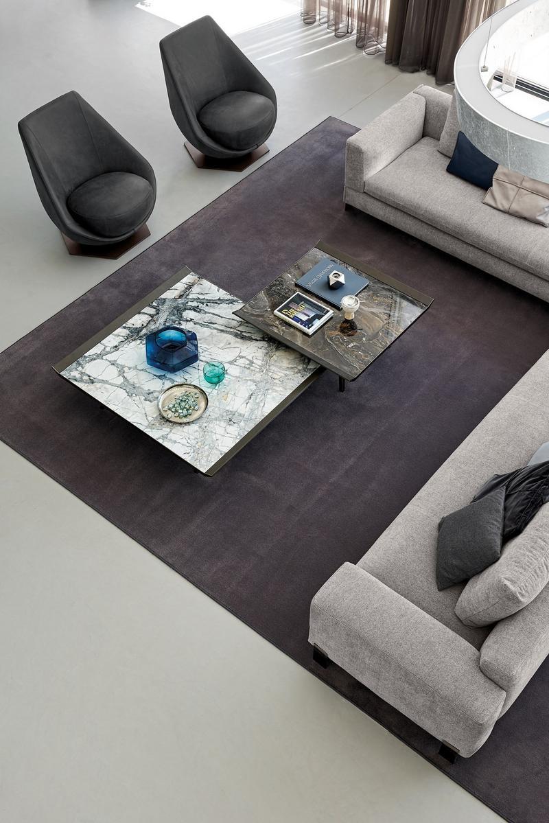 MOON INVADERS Square metal and leather coffee table for living room