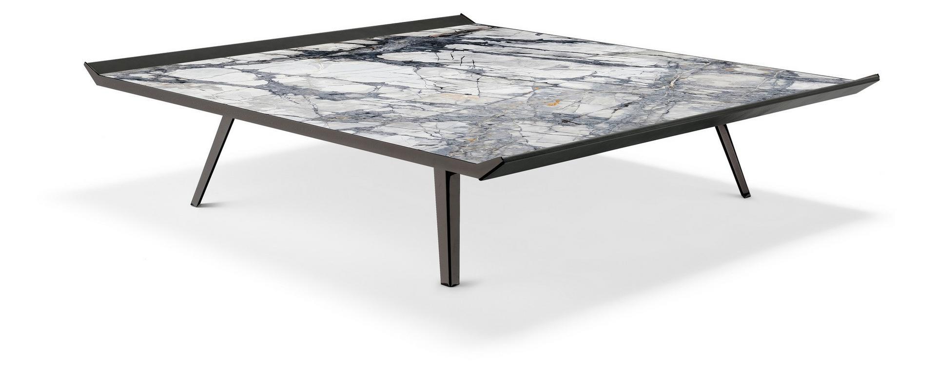 MOON INVADERS Square metal and leather coffee table for living room
