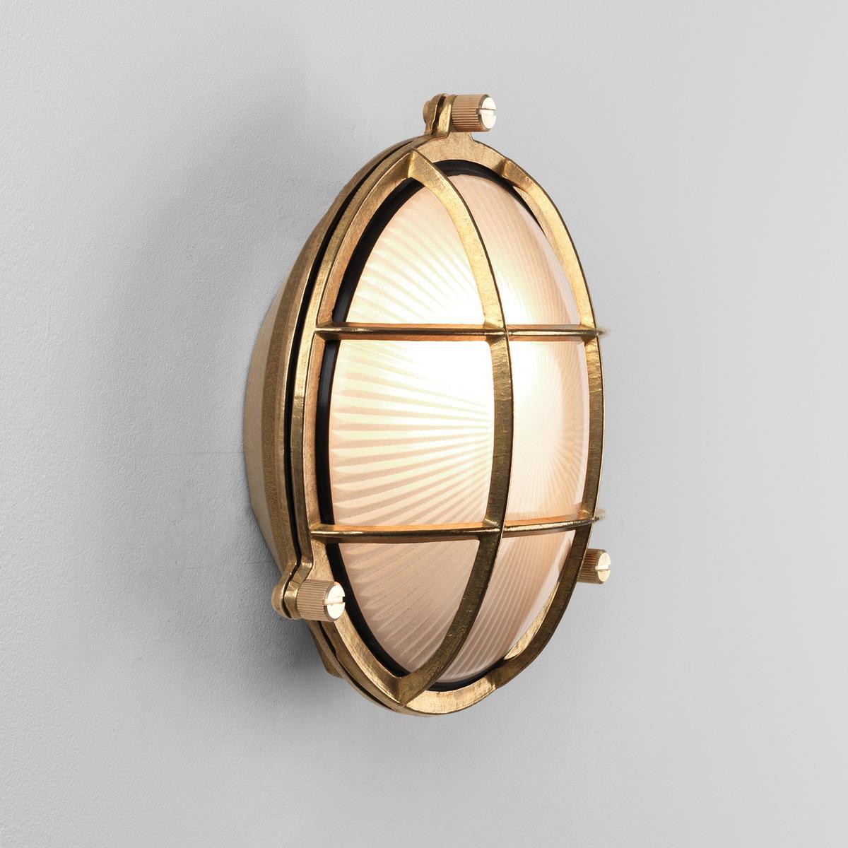 THURSO ROUND LED outdoor wall lamp in brass and glass