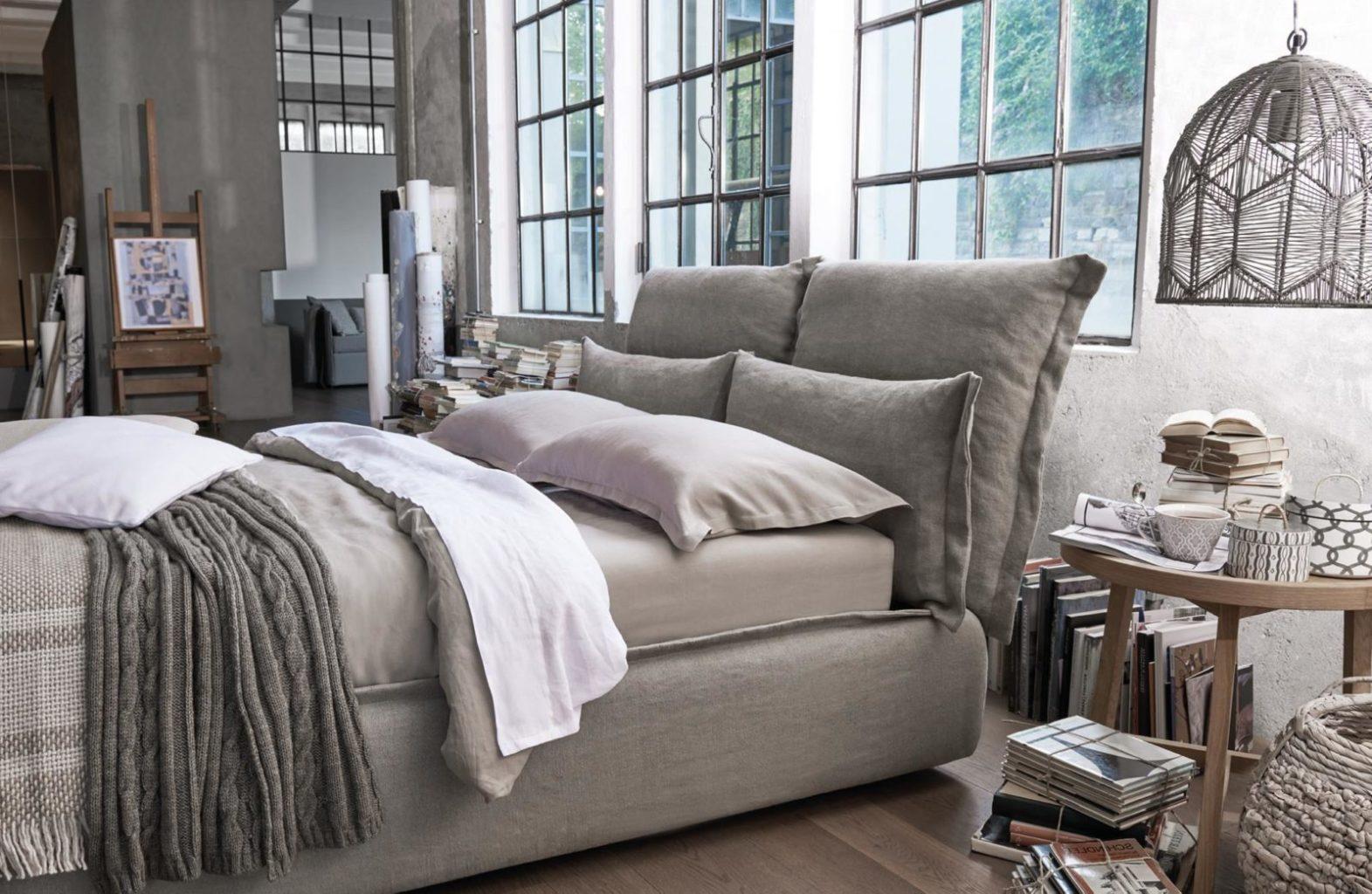 SOMNIA Fabric bed with upholstered headboard