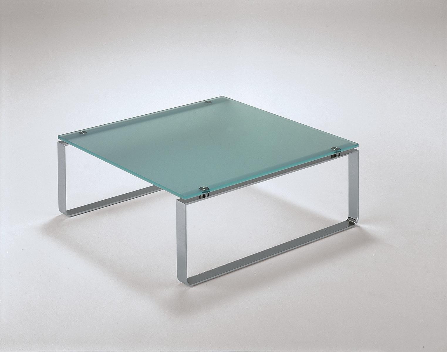 8710 Sled base square glass and steel coffee table