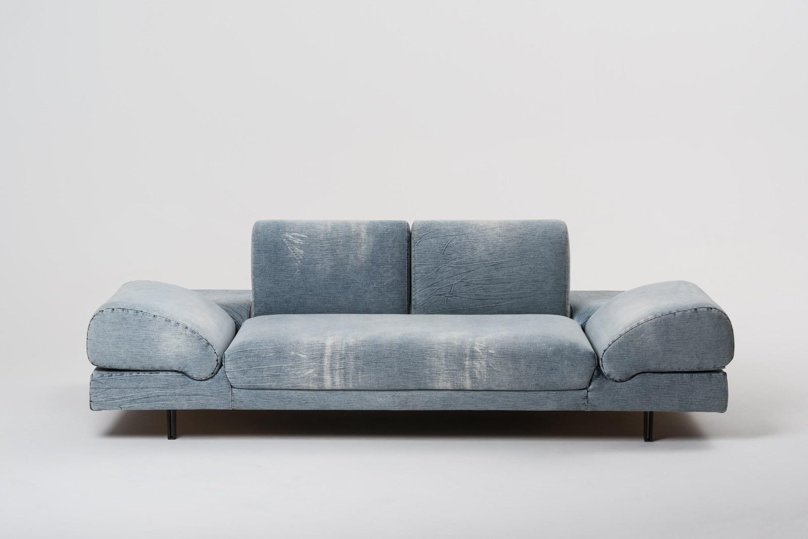 ROCCO Convertible 3 seater denim fabric sofa