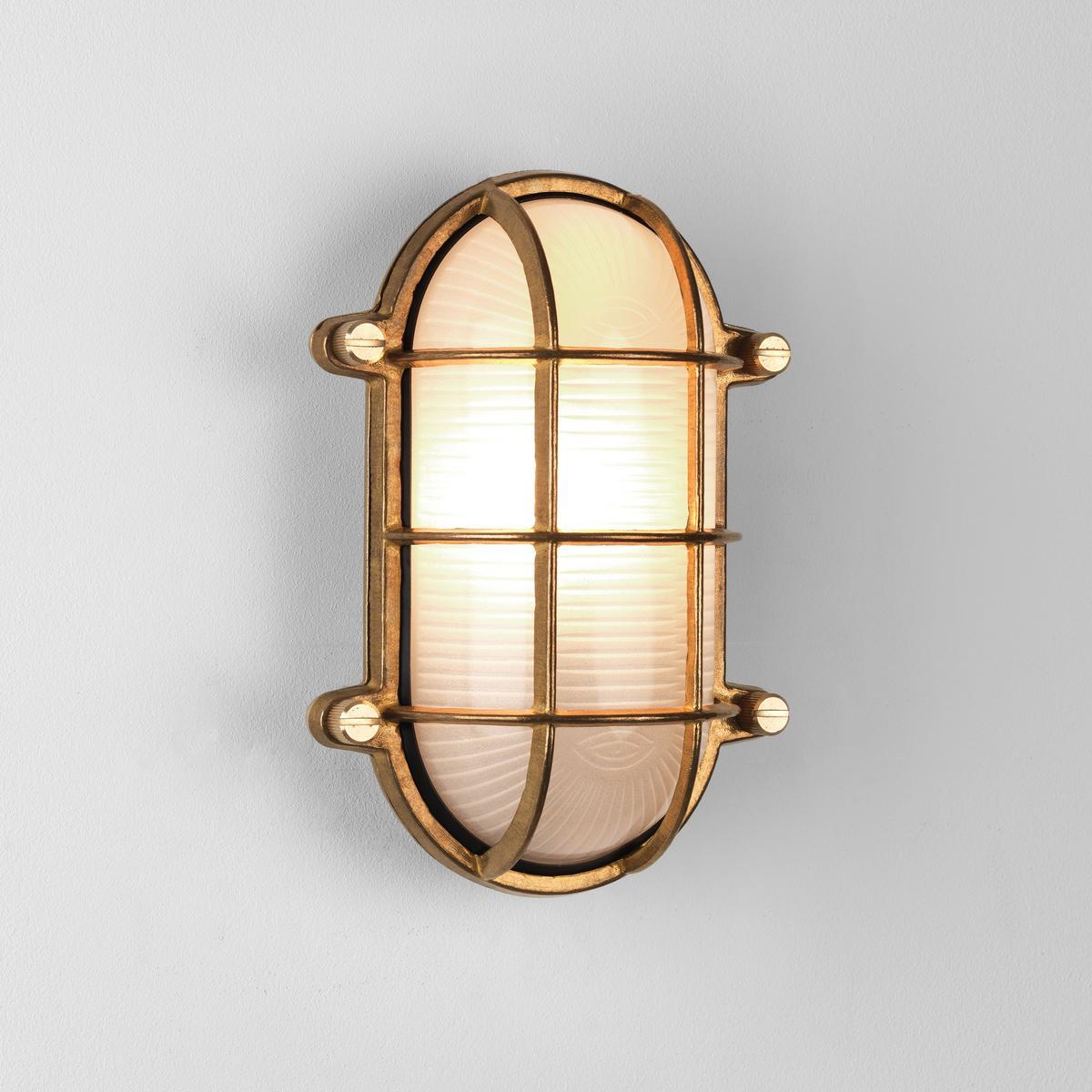 THURSO OVAL LED outdoor wall lamp in brass and glass