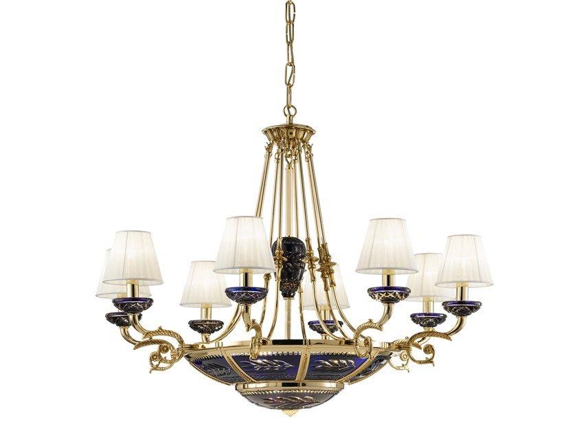 MICHELANGELO 3999/6+8 Shaded gold plated chandelier with blue crystal and shade