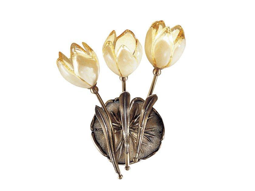 TULIPANI 319/A3 Polished antique Brass wall light with glass
