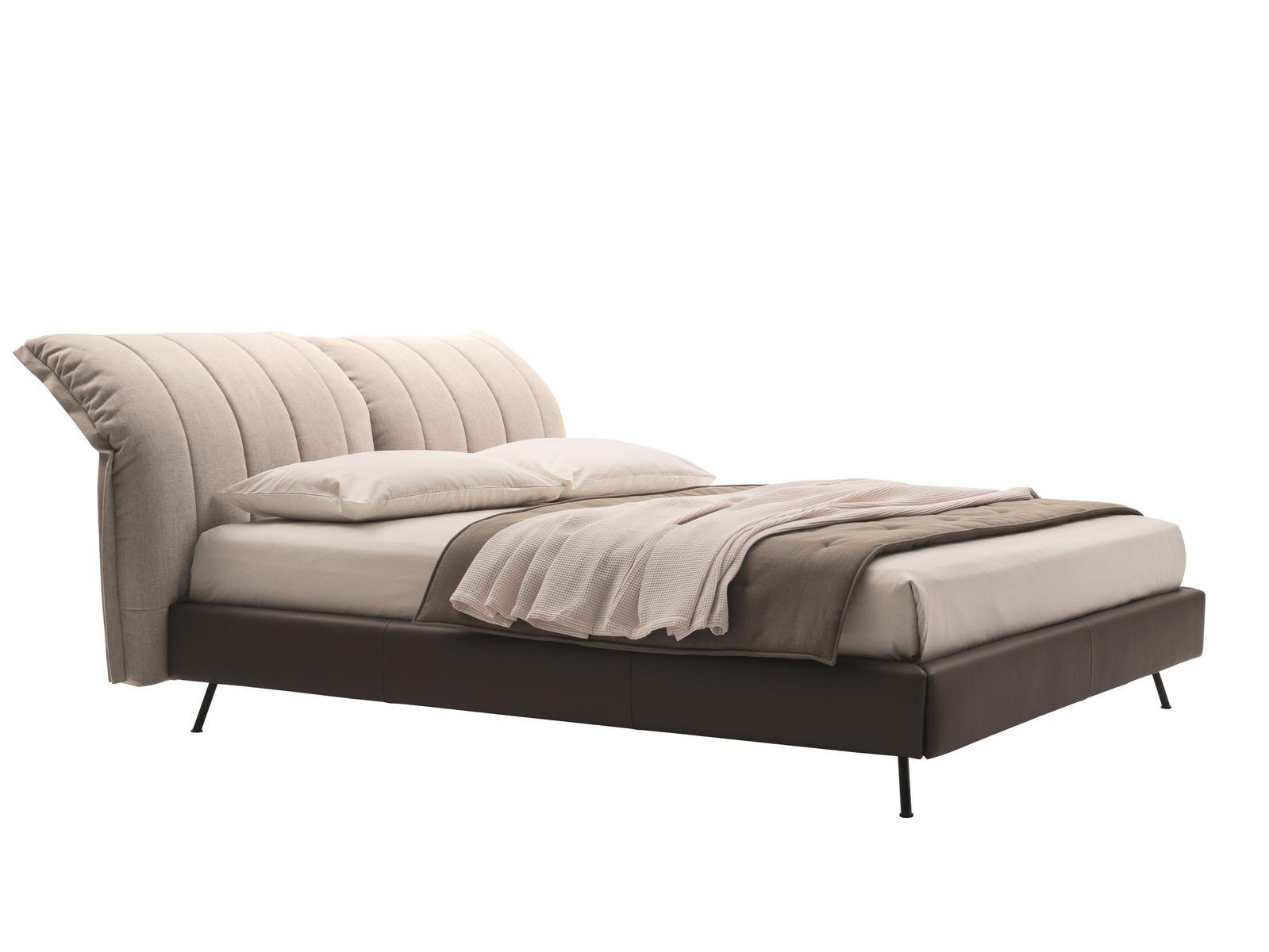 ON LINE Leather and fabric bed with high headboard
