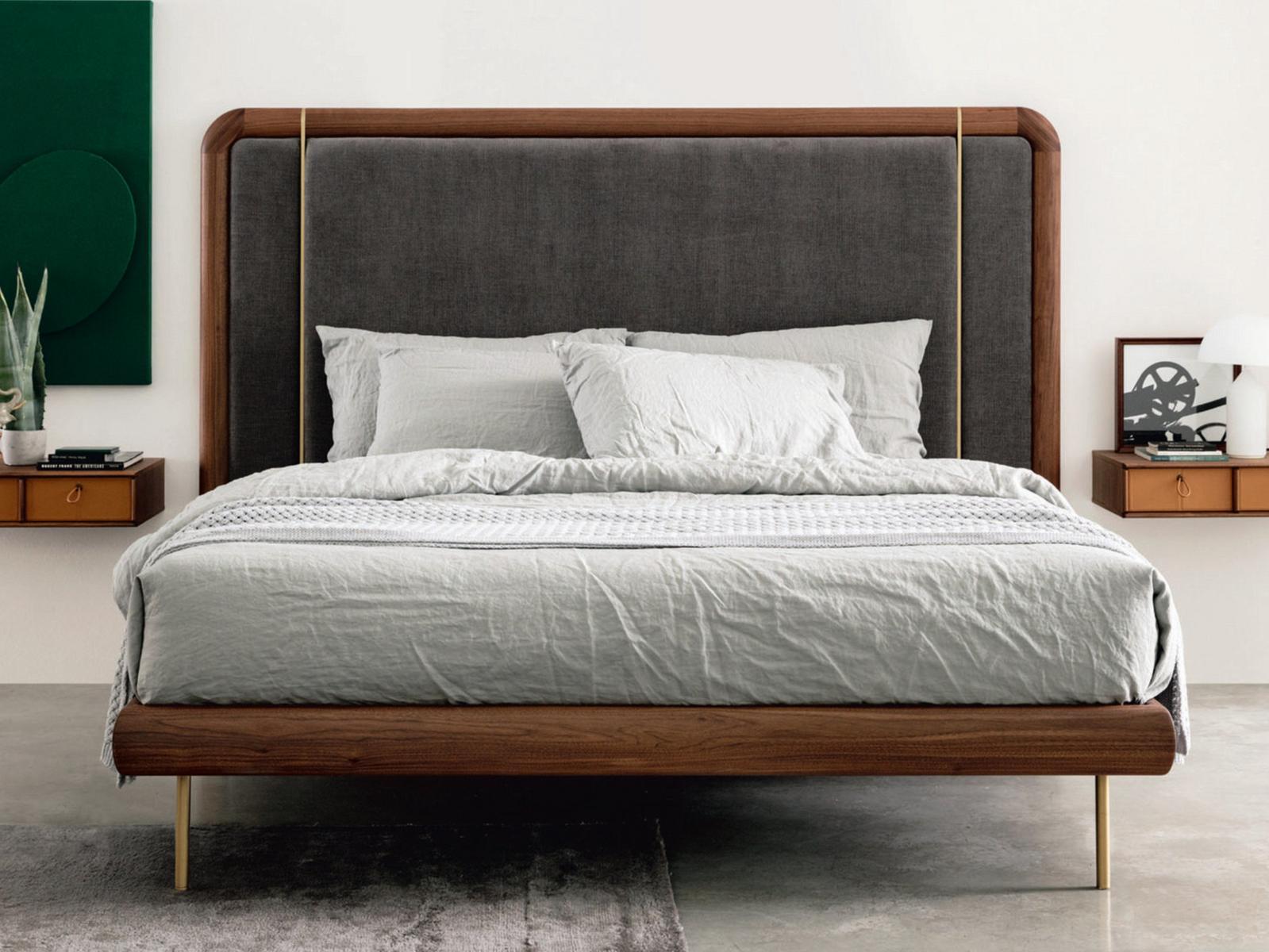 KILLIAN Wooden bed with upholstered headboard