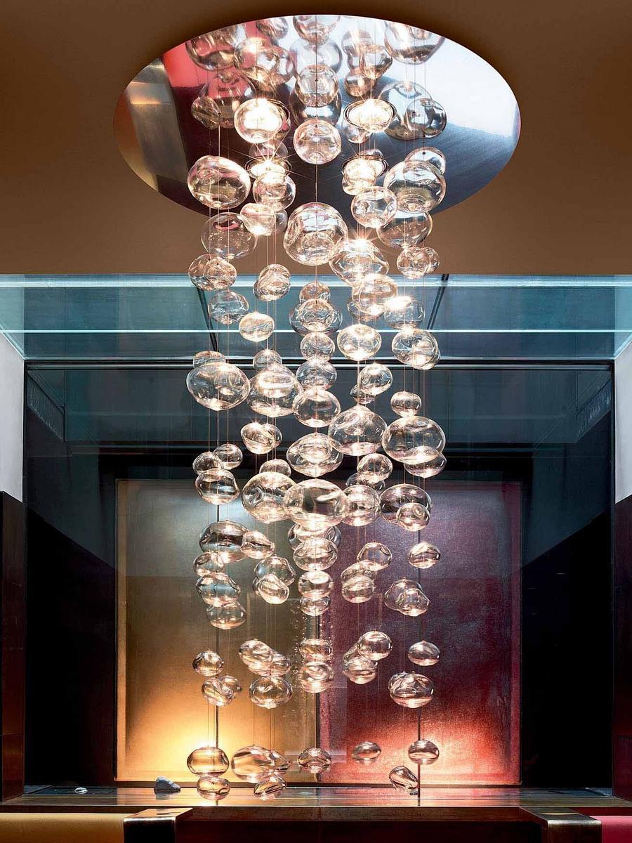 ETHER S150 LED glass and steel ceiling lamp