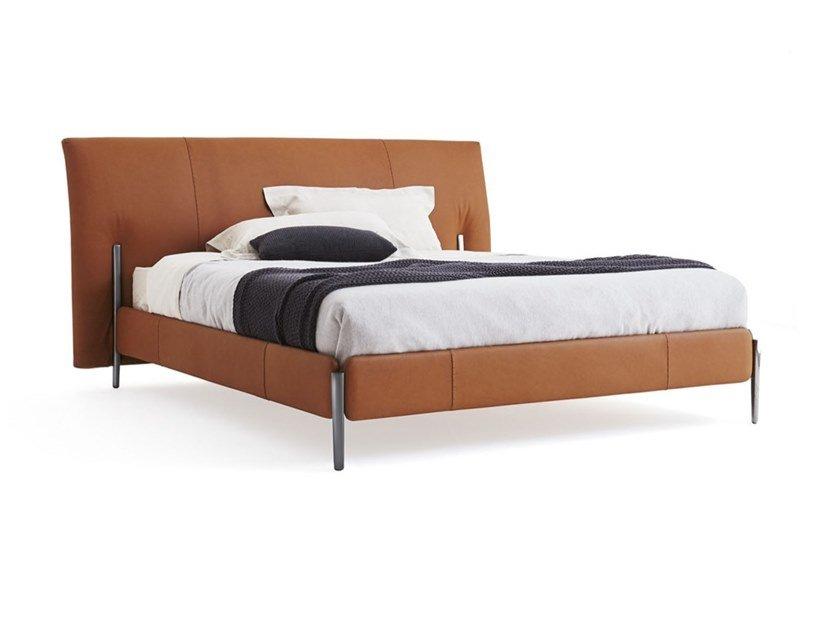 NICK Leather double bed with upholstered headboard