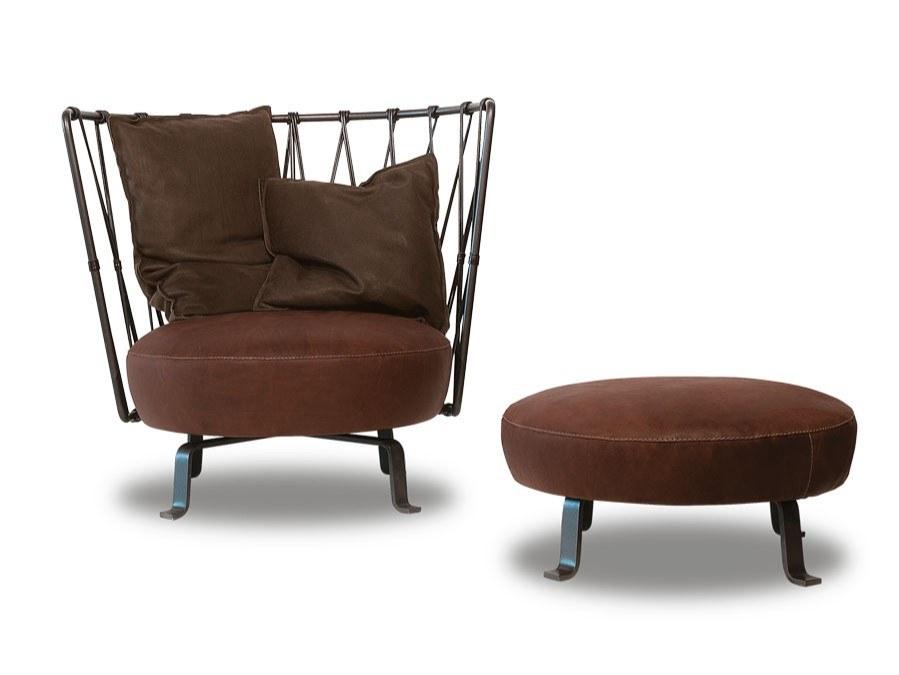 PEDRO Leather armchair with footstool