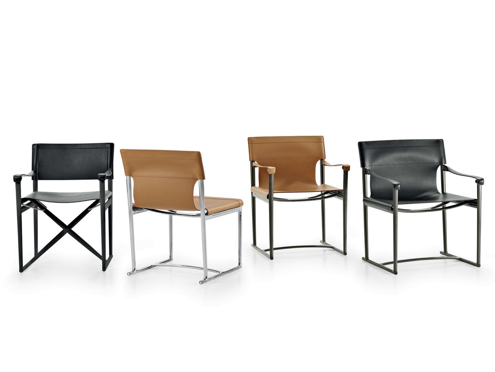 MIRTO INDOOR Folding tanned leather chair with armrests