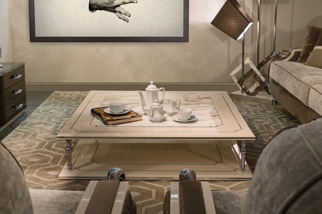 LALIQUE Low metal and Calacatta marble coffee table