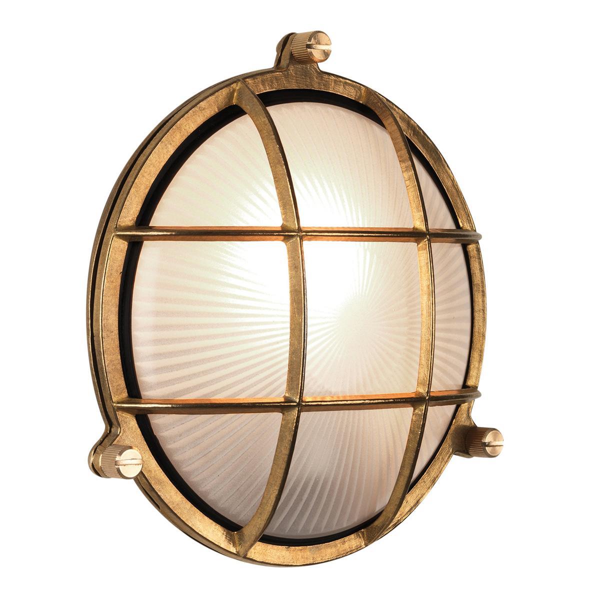 THURSO ROUND LED outdoor wall lamp in brass and glass