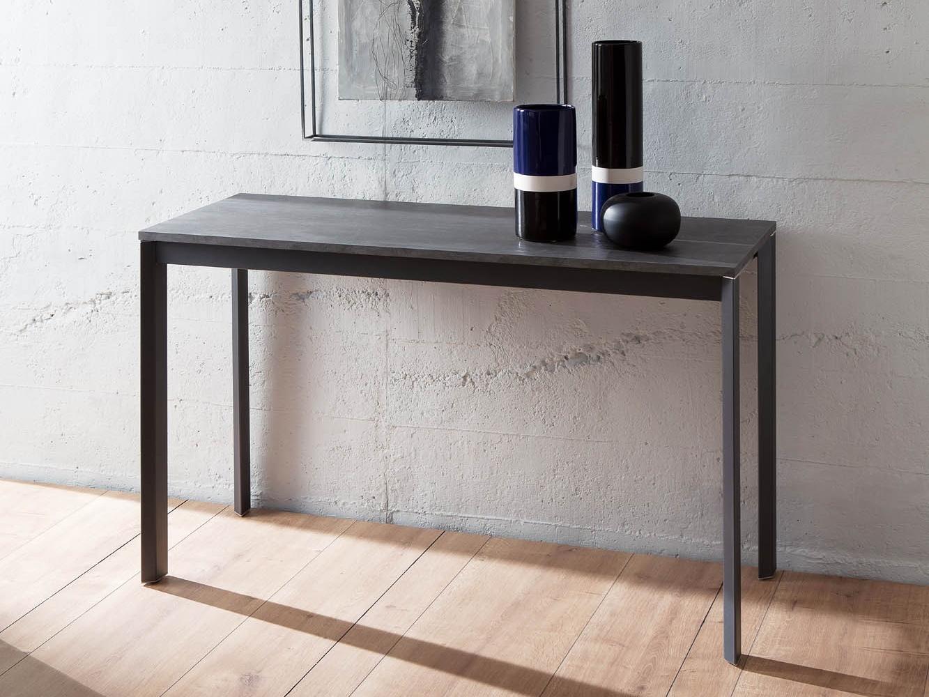 VOILÁ Extending rectangular aluminium and wood console table