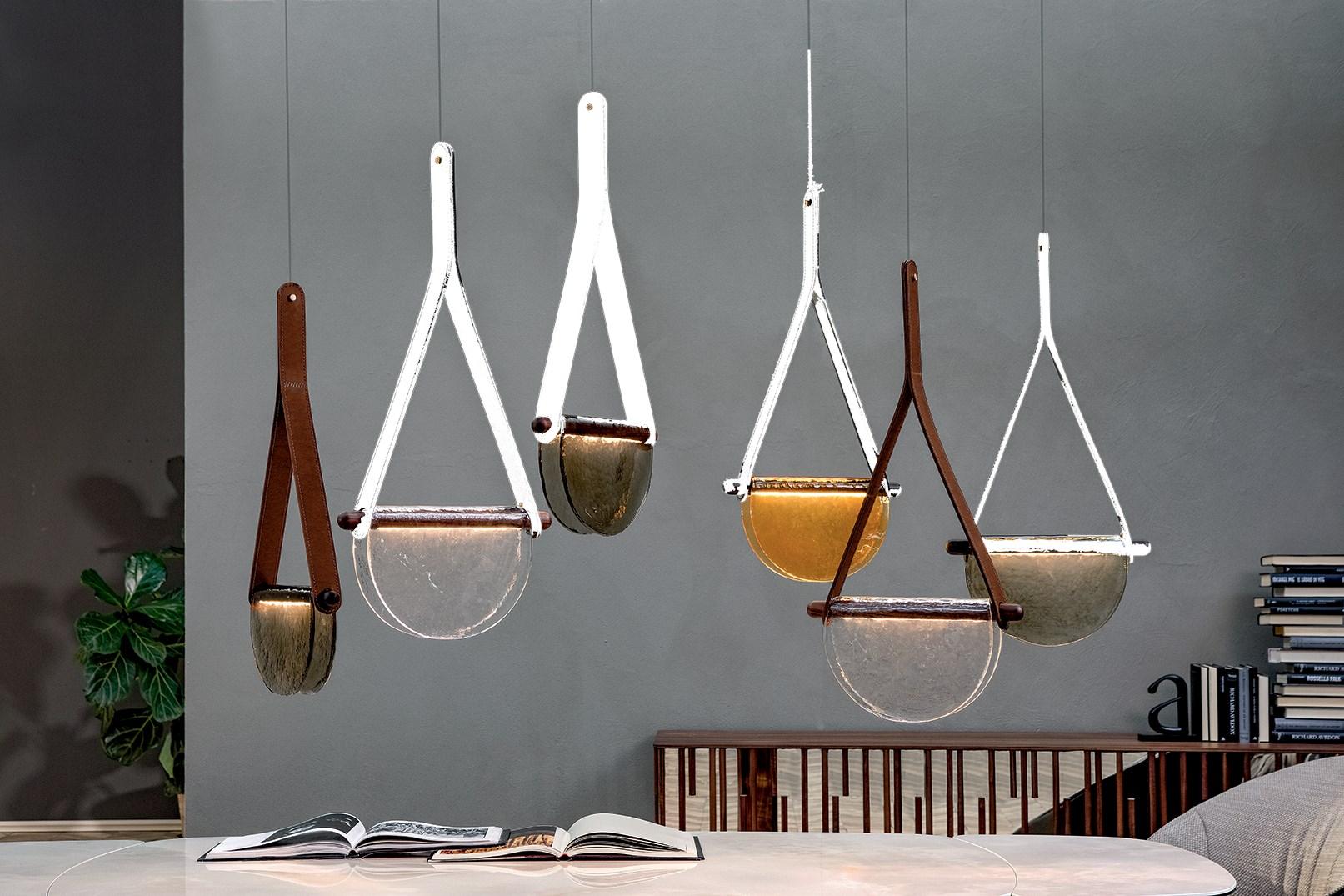 DALÌ LED glass and solid oak pendant lamp