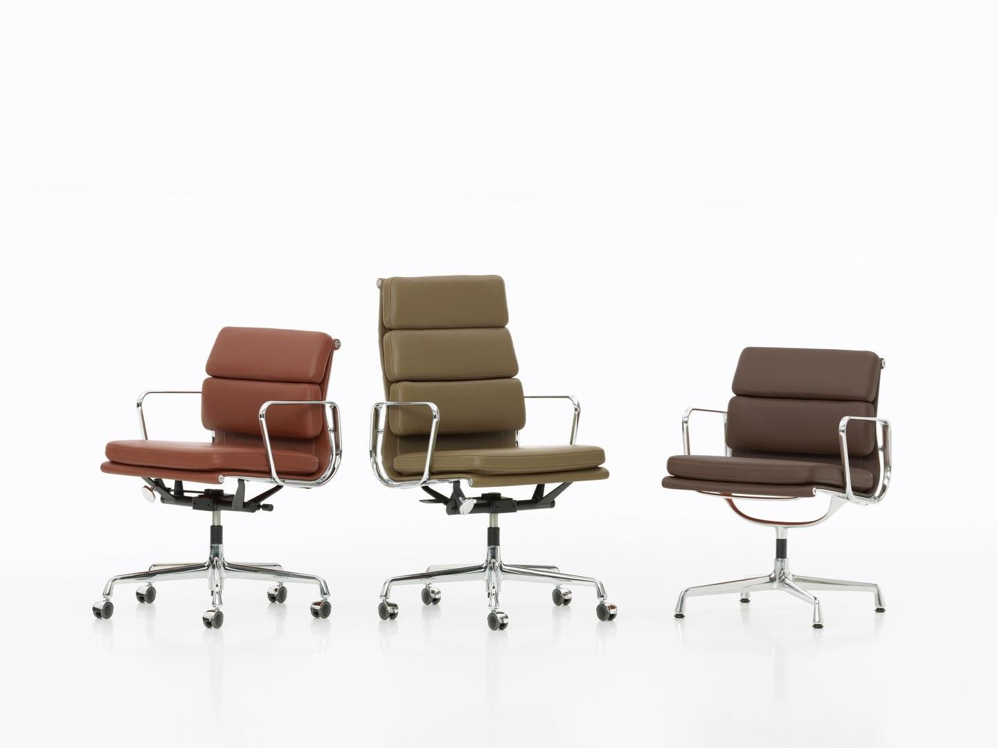 EA 207 Leather chair with 4-spoke base with armrests