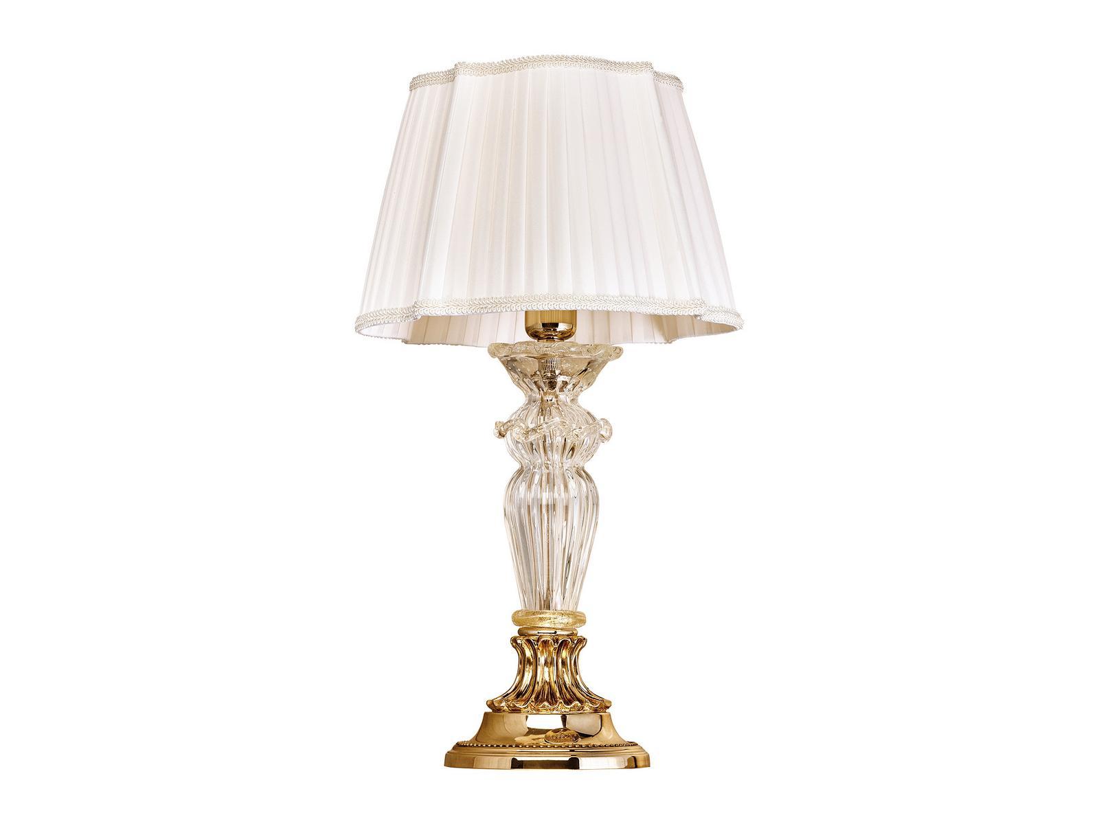 CHARLOTTE 4795/LP Shaded gold plated table lamp with glass and silk shade