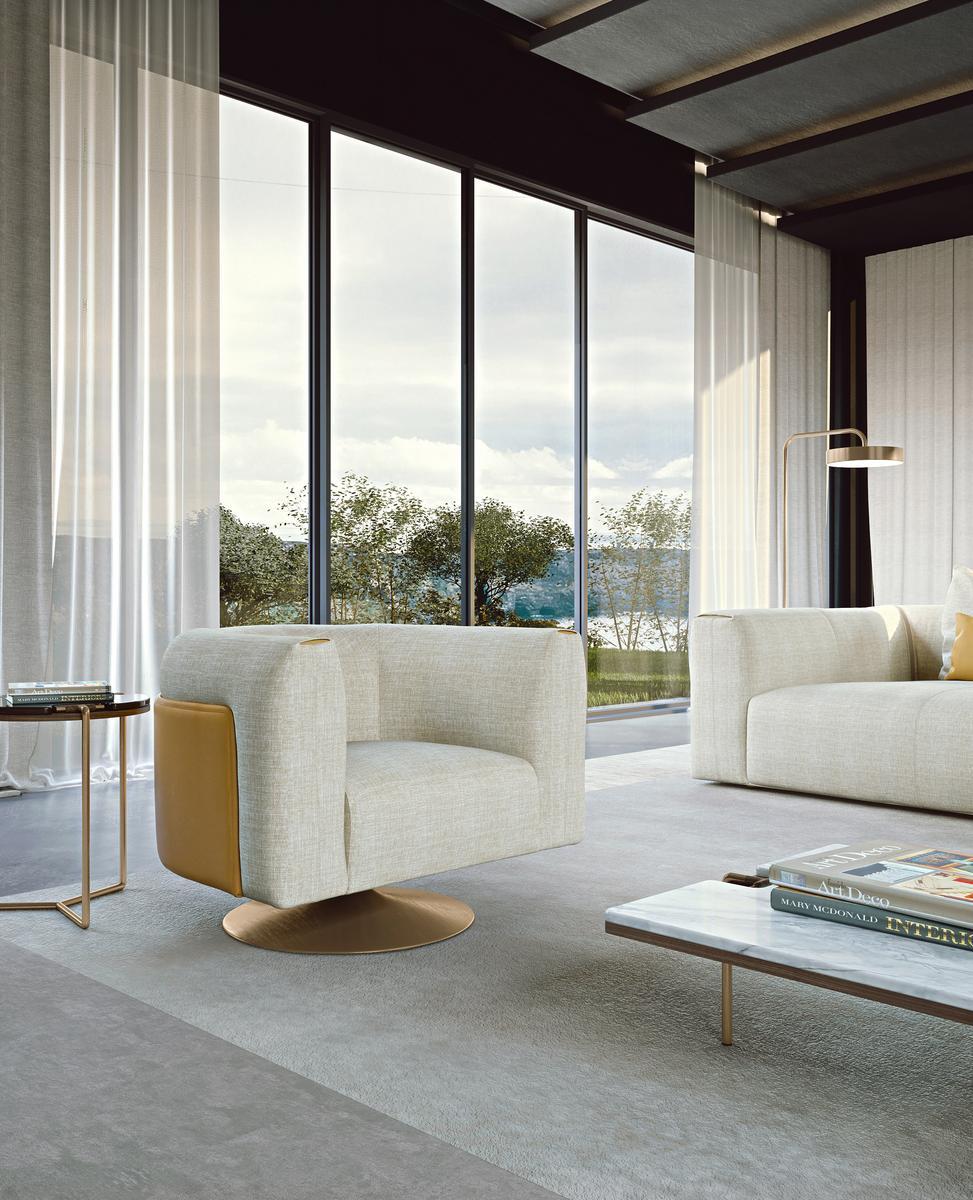 SOUL Swivel fabric armchair with armrests