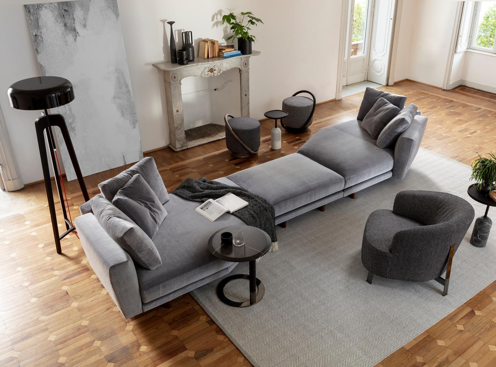 ABACUS Sectional fabric sofa with chaise longue