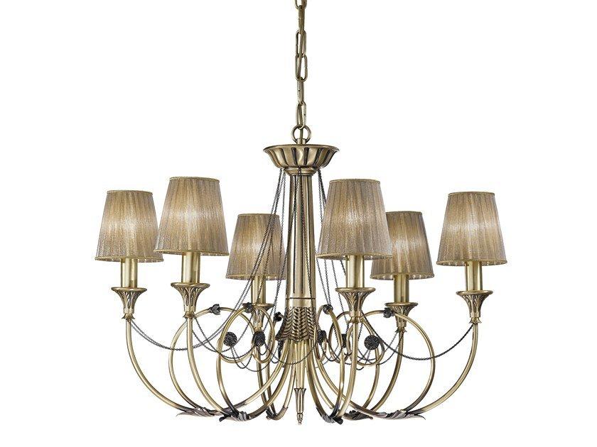 DAFNE 1591/6 Antique brass chandelier with organza shades