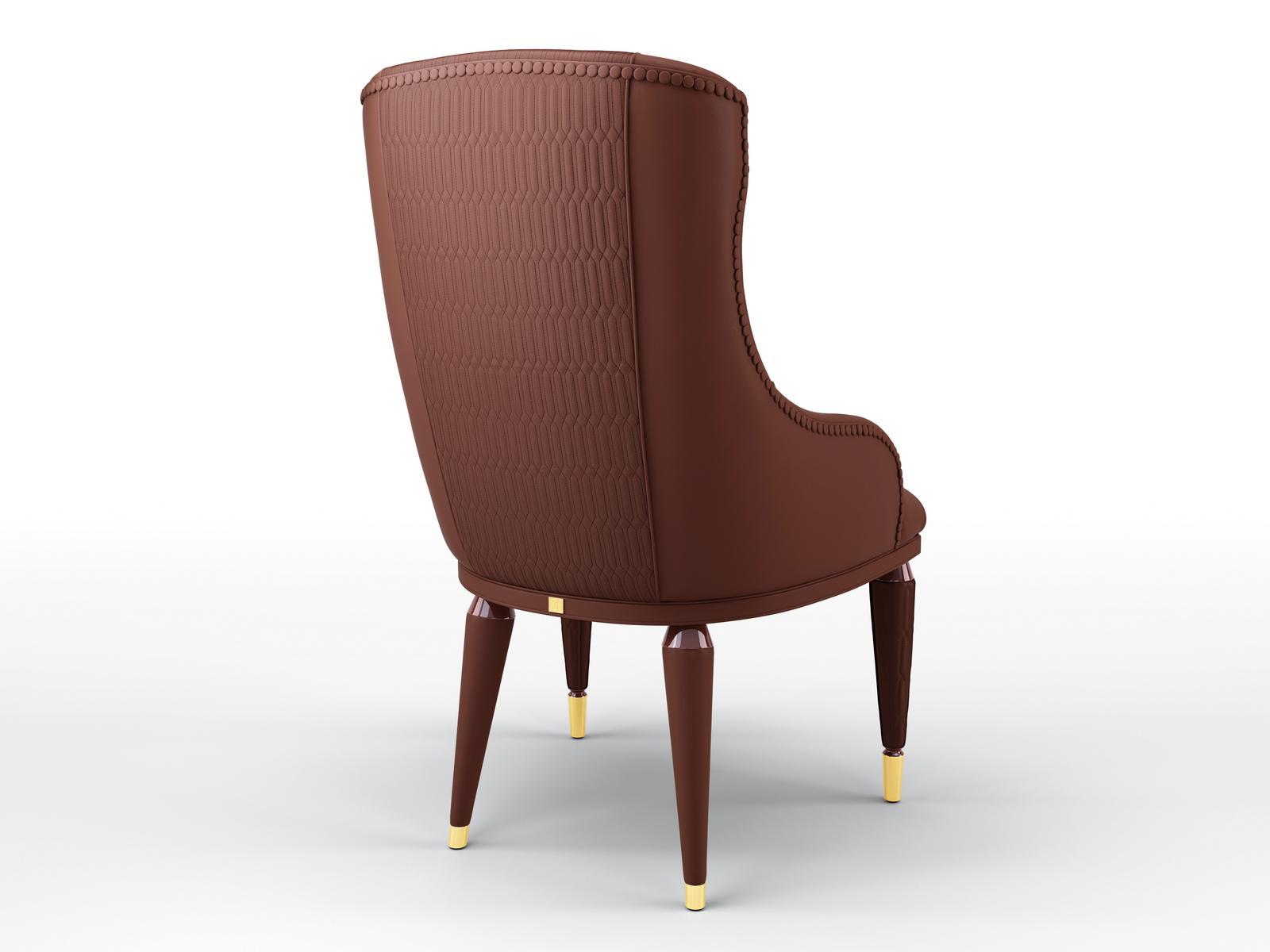 DILETTA Upholstered leather chair with armrests