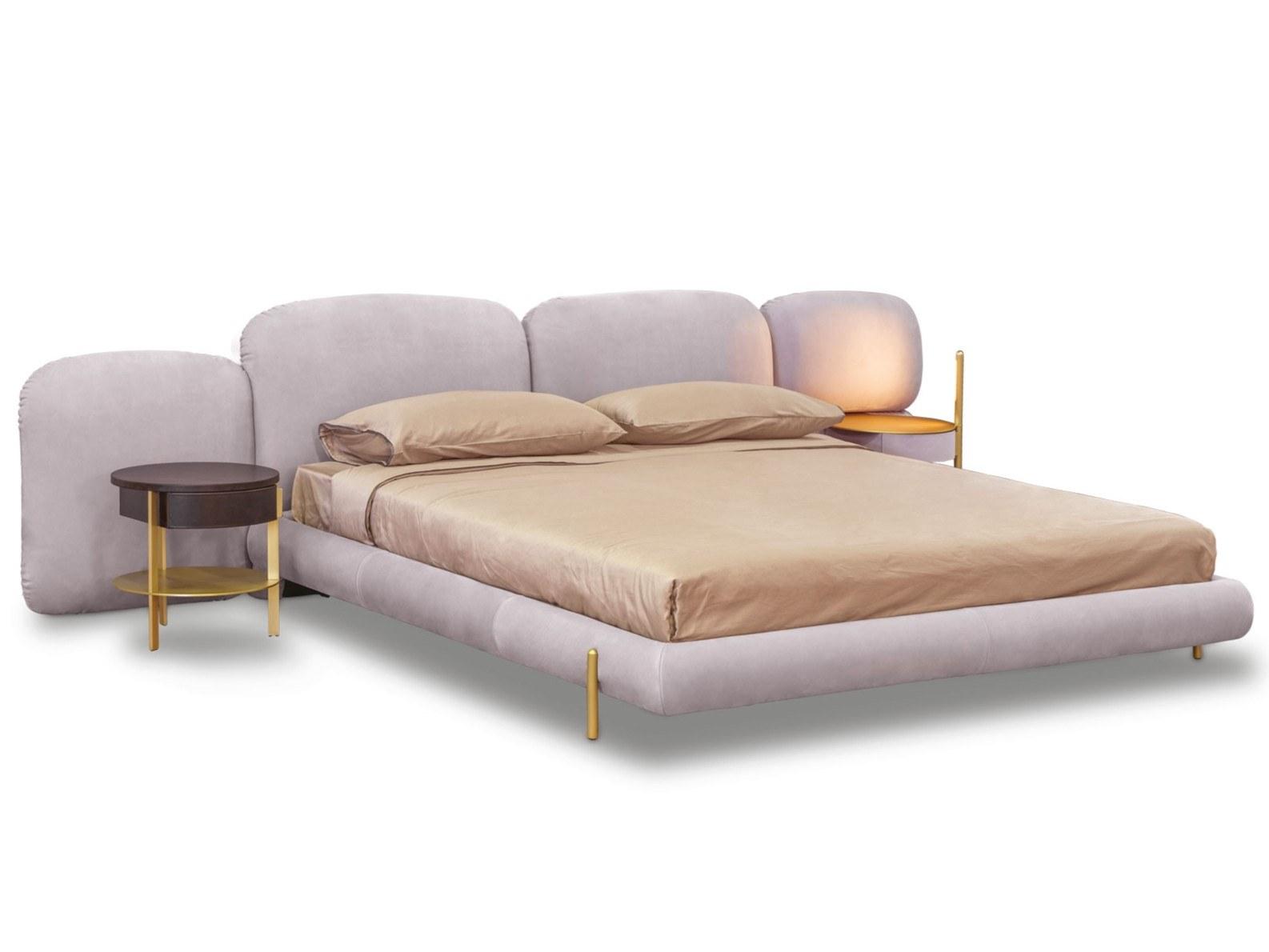 STONE Leather double bed with upholstered headboard