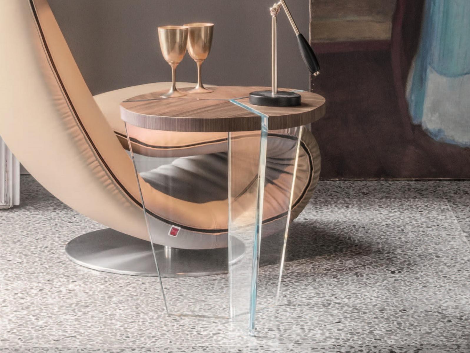 AIDA Triangular wood and glass high side table