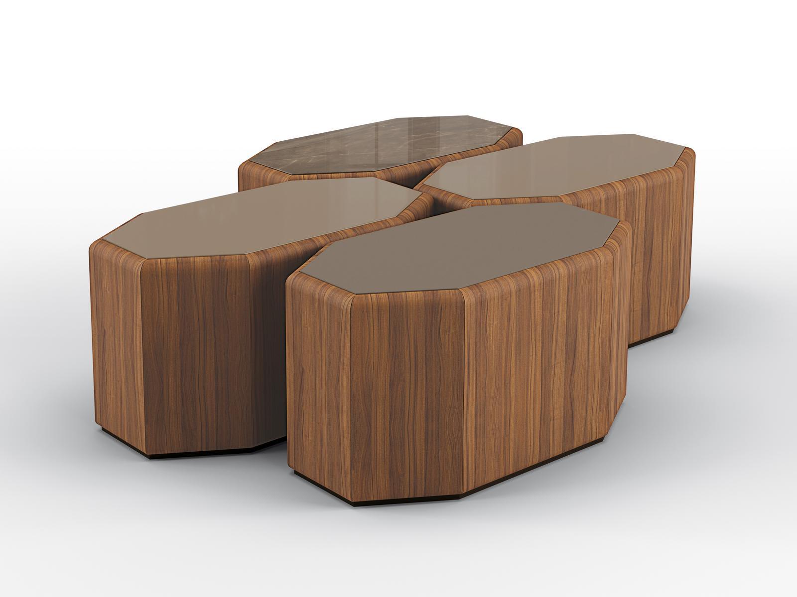 ESEDRA SET Modular octagonal walnut coffee table