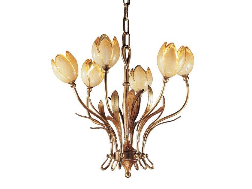 TULIPANI 319/6 Satin french gold/gold leaf chandelier with glass